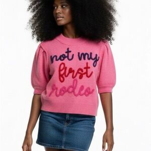 Peach Love Pink Sweater with Embroidered Text NWOT